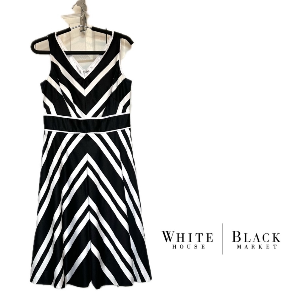 WHBM Sleeveless Flared Cotton Black/White Striped Dress Size 4 Like New!
